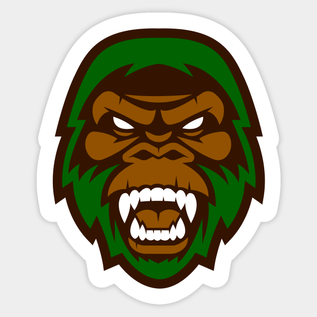 Unleash the Mystery: Growling Green and Brown Big Foot Cryptid Sports Mascot T-shirt Sticker by CC0hort